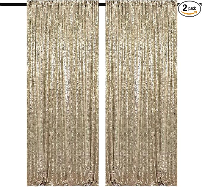 Champagne Backdrop Curtain 4FTx8FT 2 Panels Champagne Gold Sequin Backdrop Curtain Glitter Backdrop Photo Background for Wedding Baby Shower Birthday
