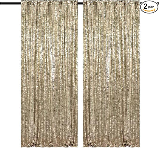 Champagne Backdrop Curtain 4FTx8FT 2 Panels Champagne Gold Sequin Backdrop Curtain Glitter Backdrop Photo Background for Wedding Baby Shower Birthday