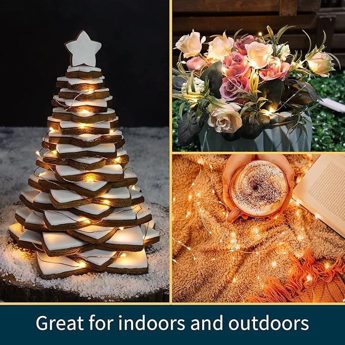 LAMPHOME 6 Pack Fairy Lights Battery Operated String Lights 6.6ft 20 Led Mason Jar Lights Waterproof Silver Wire Light Fireflies DIY Party Wedding Christmas Decoration(6 Pack,Warm White)