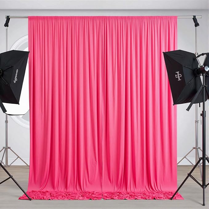 50 ft x 10 ft Wrinkle Free Fuchsia Backdrop Curtain for Parties, 10Panels Polyester Hot Pink Photo Backdrop Drapes for Wedding Birthday Party Baby Shower