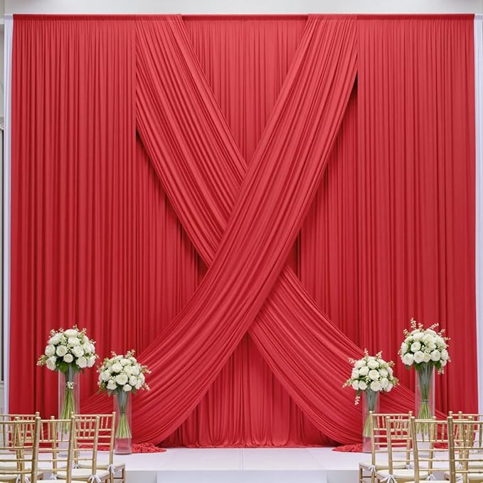 10×12ft Wrinkle Free Red Backdrop Curtain for Wedding Parties,2 Panels 5×12ft Long Soft Silky Polyester Backdrop Drapes Red Photo Back Drop Curtains for Photography Stage Christmas Background Cloth
