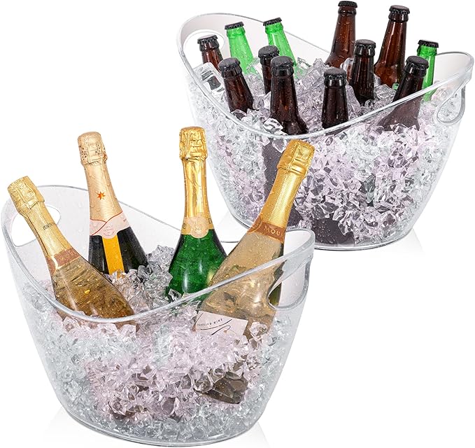 BARsics Large 3-Gallon Clear Plastic Ice Bucket, Beverage Tub for Parties (Pack of 2)