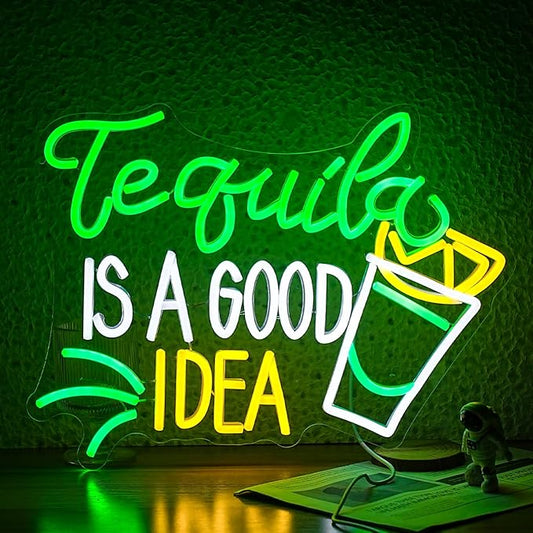 Tequila Is A good Idea Neon Sign LED Tequila Light Up Sign for Wall Decor Dimmable USB Tequila Neon Light Signs for Beer Bar Home Party Music Festival Man Cave Restaurant