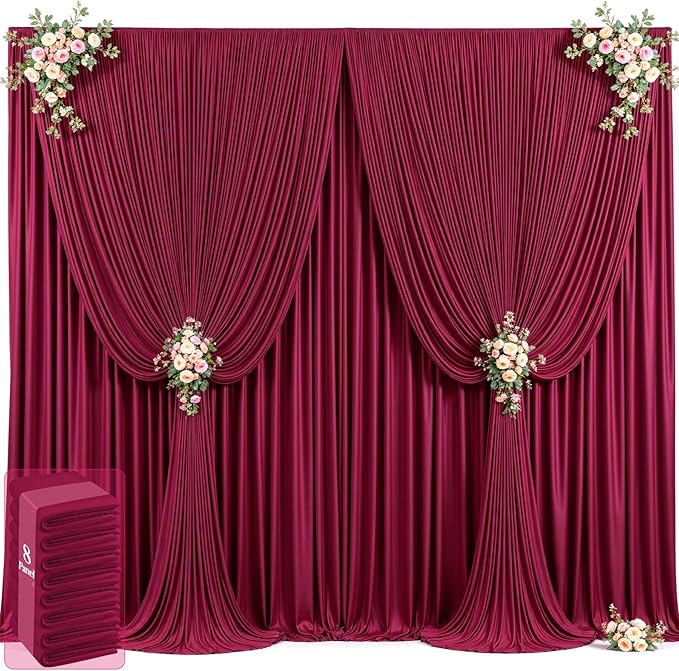 40ft x 12ft Burgundy Backdrop Curtains Wrinkle Free Backdrop Curtain for Wedding Parties Maroon Fabric Backdrops Drapes Back Drop Cloth Bridal Shower Stage Curtains Wedding Decorations for Reception