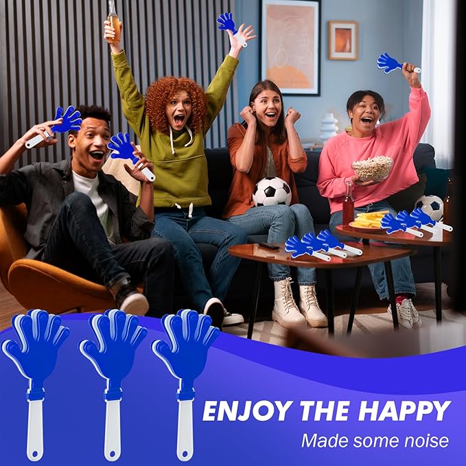 12 Pcs Hand Clappers Noisemakers 7.5 Inch Clappers Noisemakers Plastic Hand Clappers for Birthdays Game Football Sporting Events Cheers Supplies Dance Basketball Football Noisemakers (Blue and White)