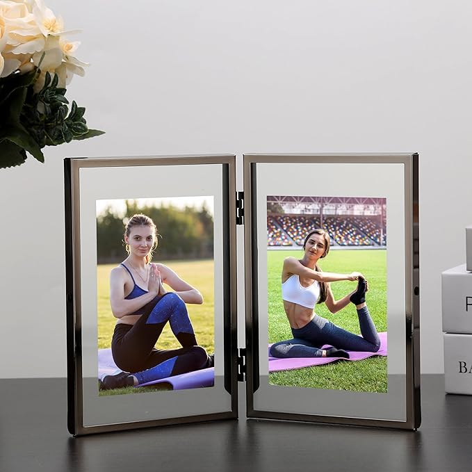 4x6'' Charcoal Black Double Floating Frame, for 2x3'', 3x5''. Black Plated Metal Frames For Tabletop/Shelf Photo Frame, Gift Choice for Wedding, Easter, Christmas,Birthady, Home or Office Decor.