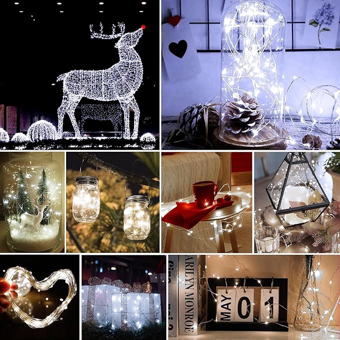 pozzolanas 50 Pack White Battery Operated String Lights - 7ft Waterproof Fairy Lights with 20 LEDs for Home, Mason Jar, Party, Wedding, Halloween, Christmas Decorations