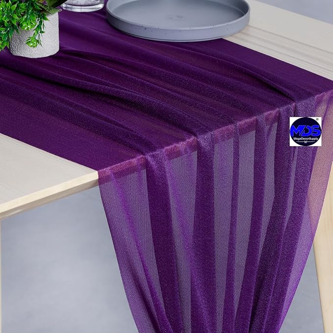 MDS Halloween Chiffon Table Runner - 20 Pack, 29 x 170 Inches, 14ft Each - Sheer Spooky Table Runners for Haunted House Parties, Trick-or-Treat Tables, Witchy Décor, Wedding & Events - Cadbury Purple