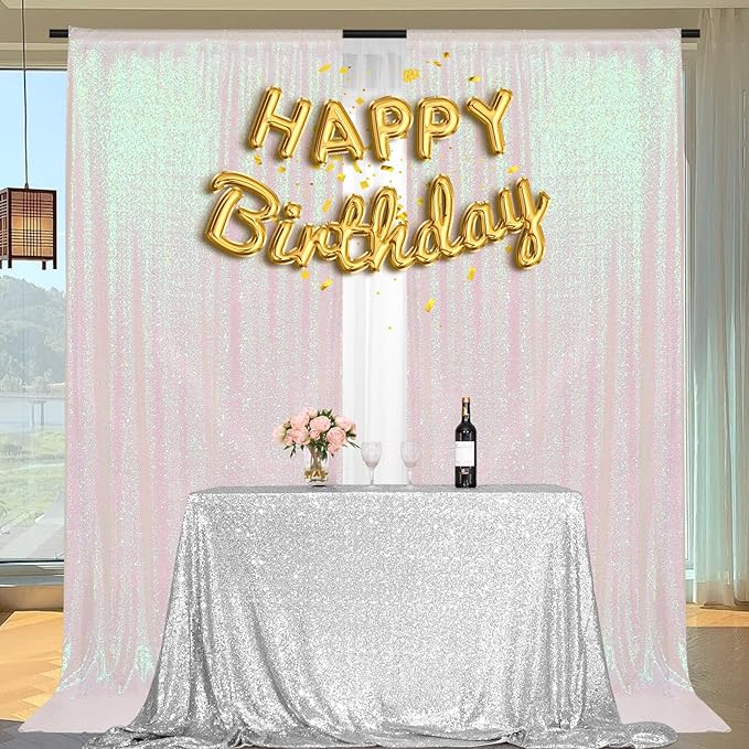 PartyDelight Sequin Backdrop Curtains Iridescent 2 Panels 5Ft x 10Ft Photograph Wedding Curtain Special Events