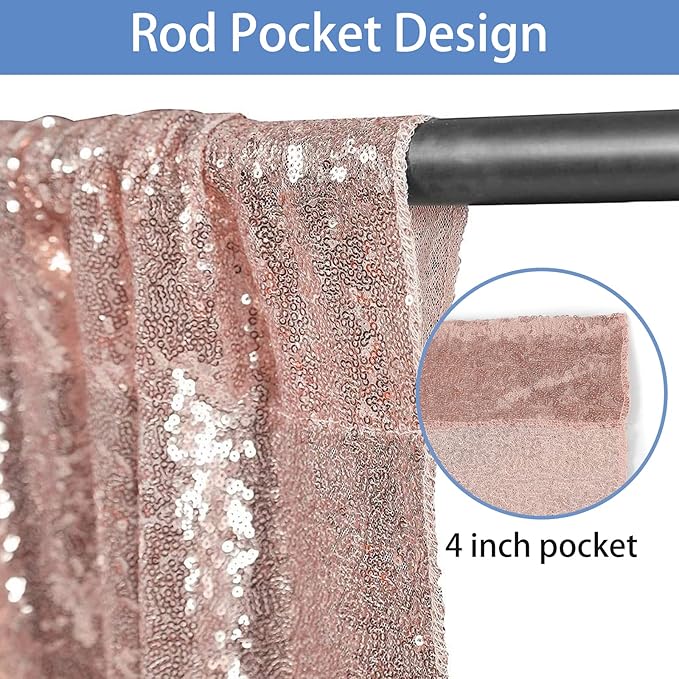 Hahuho Rose Gold Sequin Backdrop Curtain, 2PCS 2FTx8FT Glitter Backdrop Curtain for Parties, Christmas, Wedding, Party Decoration（2 Panels, 2FT x 8FT, Rose Gold