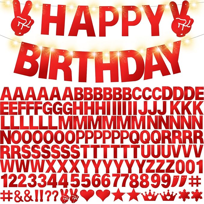 167Pcs DIY Glitter Customizable Banner Kit Custom Banner Happy Birthday DIY Letter Banners Happy New Year Personalized Banners Christmas Baby Shower Birthday Party Decorations Supplies(Shiny Red）