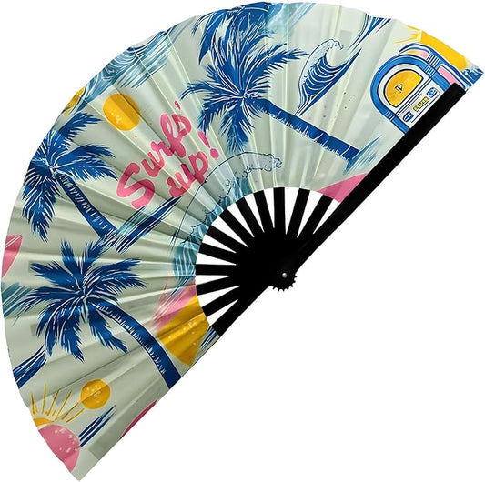 Large Folding Rave Fan Boots On The Ground Hand Fan Clacking Fans for Line Dancing Clack Fan for Raves, Concert, Festivals, Party, Gifts, Performance (Surf)