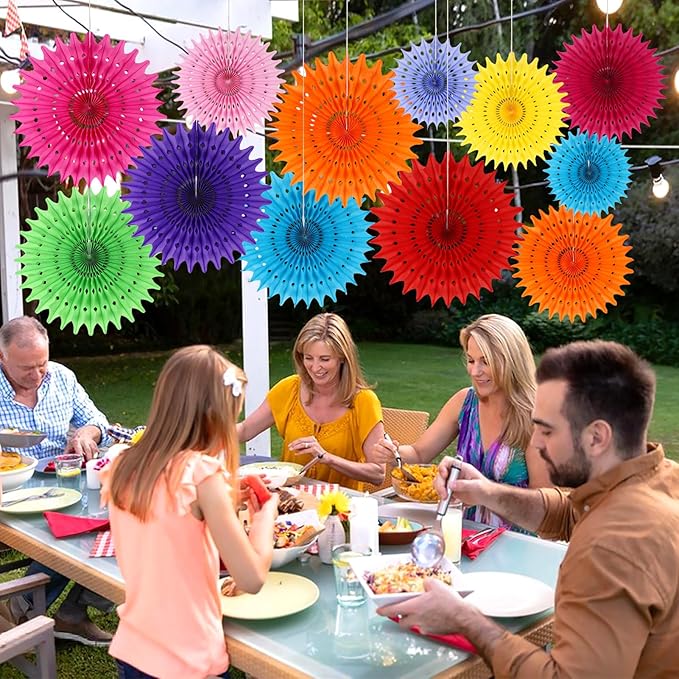 BestoFun 12PCS Paper Fans Mexican Party Decorations Tissue Paper Flowers Decorations for Girl Groovy Birthday Baby Shower Wedding Bachelorette Room Wall Hanging Décor
