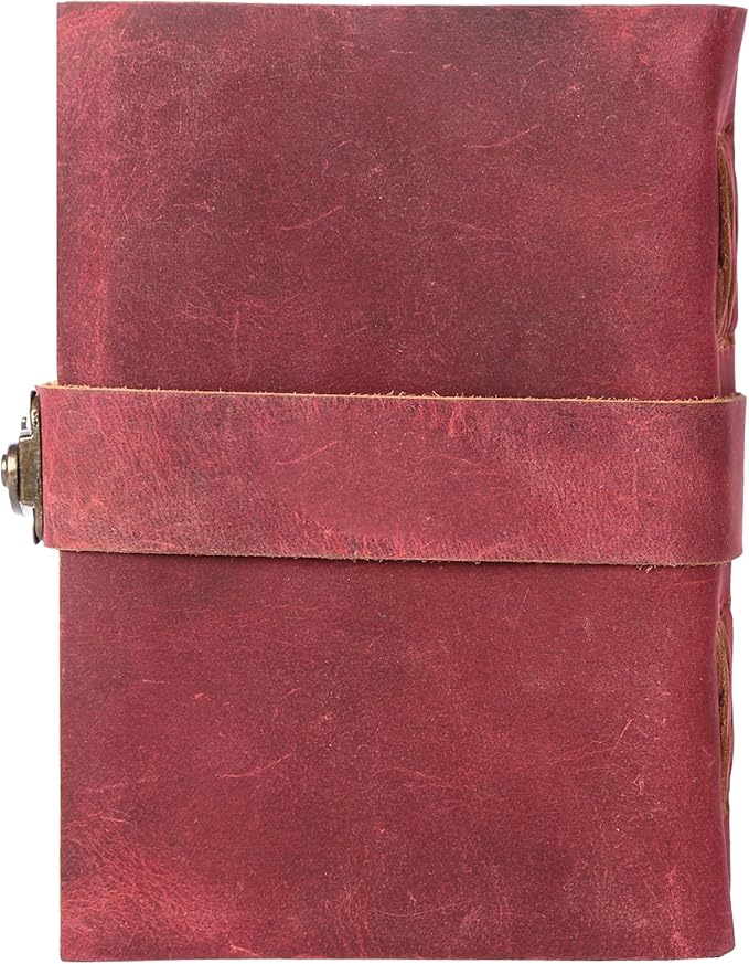 Vintage Leather Journal Handmade Buffalo Non-Refillable Deckle Edge Paper – Leather Bound Journal for Women, Men, C-Lock Closure, Ideal for Writing & Travel for Artists (Solid Pink)