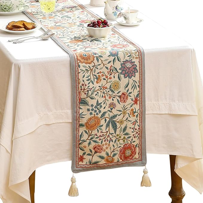 Floral Cloth Small Runner for Table,Decorative Linen 63 Inches Long Table Runners,Farmhouse Decor Tabletop for Kitchen,Dining,Party,Home,Christmas,12"*63"