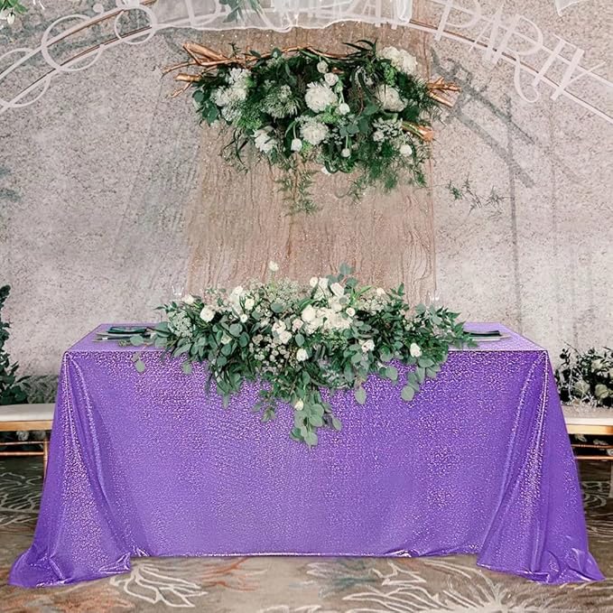 Fitable Sequin Tablecloth for Parties 52x70 Inch - Sparkle Glitter Table Cloth Laser Rectangle Overlay for Wedding Baby Shower Ceremony Birthday Holiday Banquet Decor, Purple
