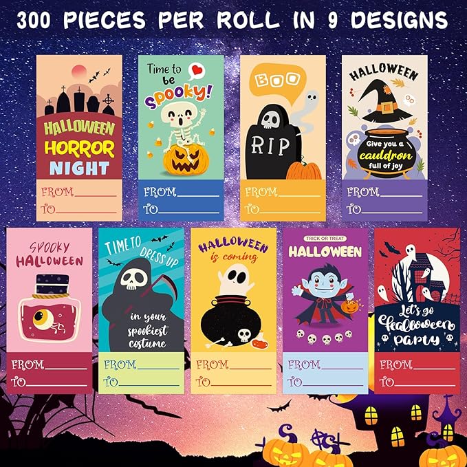 Fancy Land Halloween Stickers to from Name Gift Tags Happy Halloween Envelope Seals for Goodie Bags Boxes Party Decor Supplies 300Pcs