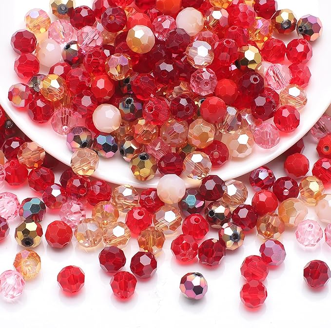 200PCS 6MM Crystal Glass Beads for Jewelry Making Red Series Rondelle Facted Crystal Glass Beads for Bracelet Making Round Glass Spacer Beads for DIY Crafts Wind Chimes Suncatchers