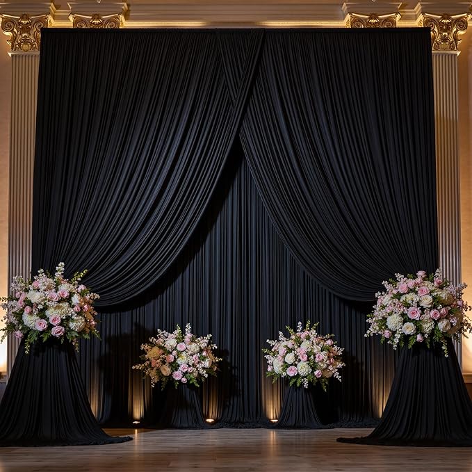 30×14ft Wrinkle Free Black Backdrop Curtain for Parties Wedding,6 Panels 5×14ft Height Soft Silky Polyester Photo Backdrop Drapes for Birthday Graduation Photography Stage Event Background Cloth