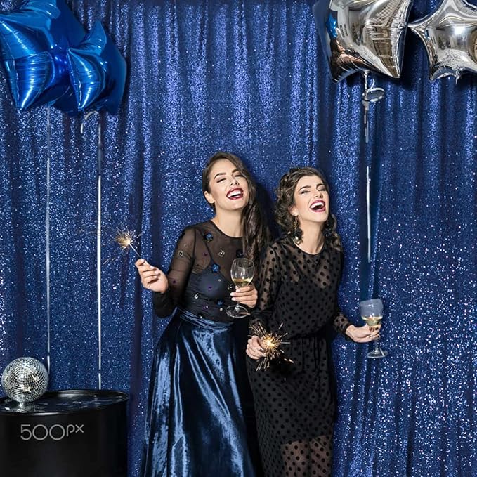 PartyDelight Sequin Backdrop Navy Blue 6Ft x 8Ft Photograph Back Drop Wedding Special Events