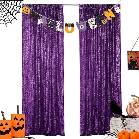 Hahuho Purple Sequin Backdrop Curtain, 2PCS 2FTx8FT Glitter Backdrop Curtain for Parties, Christmas, Wedding, Party Decoration（2 Panels, 2FT x 8FT, Purple