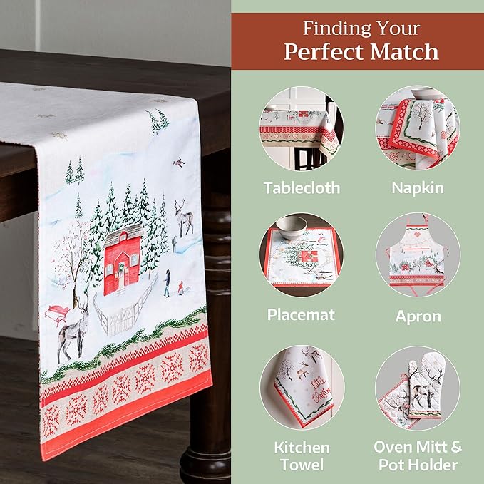 Maison d' Hermine Table Runner 100% Cotton Double Layer Table Runners 72 inches Long for Thanksgiving Christmas Decorations Home Kitchen Dining Party Wedding (Rural Christmas, 14.5" x 72")