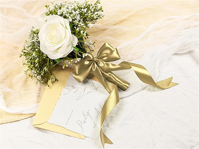 Light Gold Satin Ribbon 1 inch X Continuous 50 Yards, Single Face Polyester Ribbon Perfect for Gift Wrapping, Flower Bouquet, Wedding Decor, Crafts, Bow Making, Sewing and More