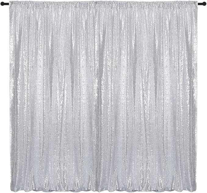 Silver Sequin Backdrop Curtains 1 Panel 8FTx8FT Wedding Photo Backdrop Drapes Glitter Birthday Bridal Party Curtains Sparkle Background Party Decor Curtains