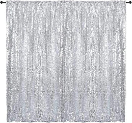 Silver Sequin Backdrop Curtains 1 Panel 10FTx10FT Wedding Photo Backdrop Drapes Glitter Birthday Bridal Party Curtains Sparkle Background Party Decor Curtains