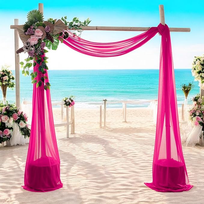 MDS Halloween Chiffon Draping Fabric - 2 Panel, 30" Wide x 20ft Long - Sheer Spooky Arbor & Canopy Drapery for Haunted House Backdrops, Party Ceilings, DIY Costumes & Themed Events - Hot Pink