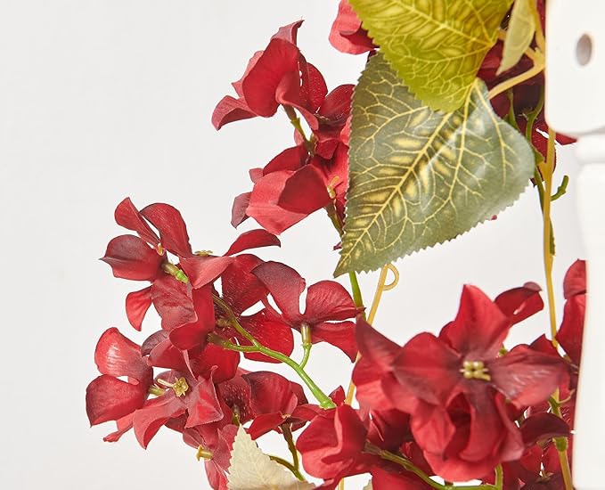 Flower Garland, Artificial Hydrangea Vine Flowers, Hanging Fake Hydrangeas Vine for Room Anniversary Wedding Birthday Christmas Wall Arch Decor, 2 Pcs, Floral Garland, Red Flower