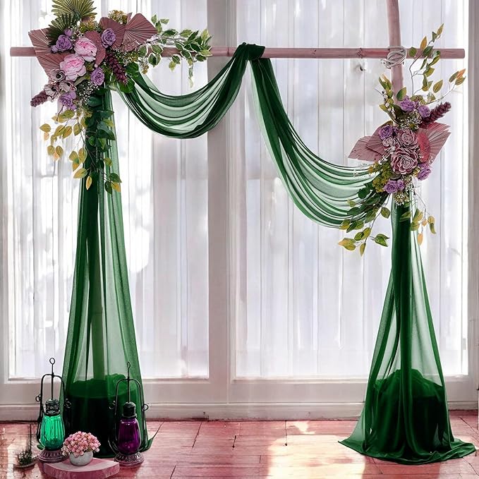 MDS Halloween Chiffon Draping Fabric - 2 Panel, 30" Wide x 75ft Long - Sheer Spooky Arbor & Canopy Drapery for Haunted House Backdrops, Party Ceilings, DIY Costumes & Themed Events - Hunter Green