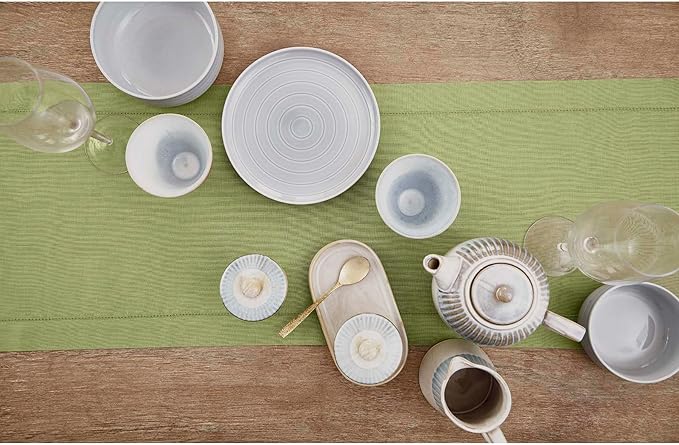 Solino Home Linen Moss Green Hemstitch Table Runner 60 Inches - 100% Pure Linen Small Table Runner 14 x 60 Inch Ideal for Dresser and Coffee Tables - Classic Hemstitch - Fall, Halloween, Thanksgiving