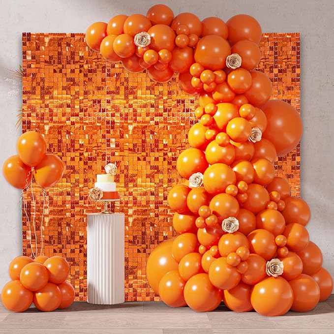 12PCS Orange Shimmer Wall Backdrop, Laser Square Sequin Photo Backdrops Panel, Glitter Wall Background for Birthdays, Weddings, Halloween, Engagements, Disco Bachelorette Party Decoration (3FTx4FT)