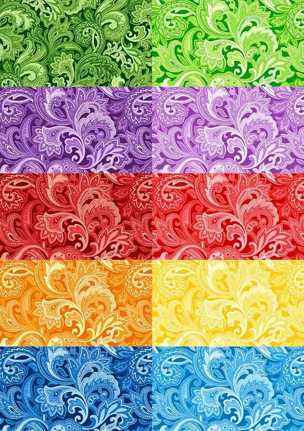 5"x 5" 50 PCS 100% Cotton Floral Fabric Squares Bundles Quilting Supplies for Sewing DIY & Quilt Beginners— Paisley