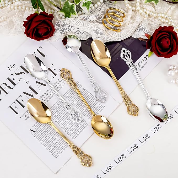150PCS Gold Plastic Spoons - Gold Spoons Disposable - 8.1 Inch Heavy Duty Plastic Silverware - Heavyweight Elegant Disposable Utensils for Catering, Parties, Dinners, Weddings