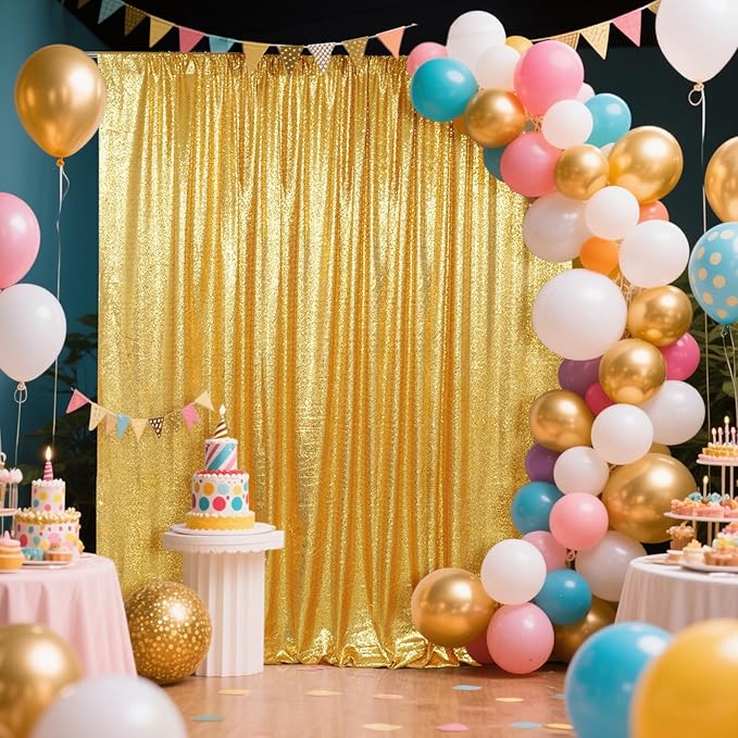 SquarePie Sequin Backdrop Less See Through Thick Background Glitter Curtain Party 20FT x 10FT Gold