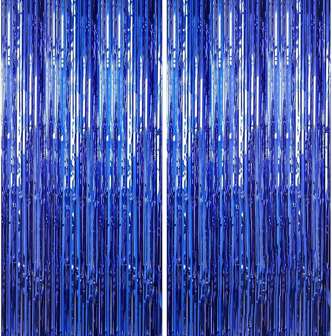 Crosize 8 Pack 3.3 x 9.9 ft Dark Blue Foil Fringe Curtains Party Decorations, Dark Blue Tinsel Curtain Backdrop for Parties, Door Streamers, Glitter Streamer Backdrop for Birthday Decoration