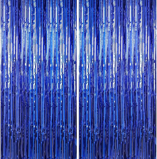 Crosize 8 Pack 3.3 x 9.9 ft Dark Blue Foil Fringe Curtains Party Decorations, Dark Blue Tinsel Curtain Backdrop for Parties, Door Streamers, Glitter Streamer Backdrop for Birthday Decoration