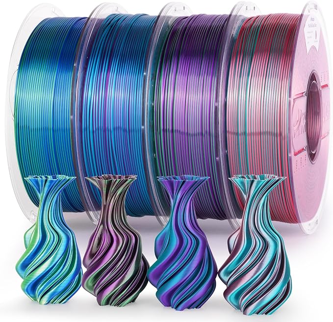 AMOLEN Silk PLA 3D Printer Filament 4KG Bundle, Shiny Dual Color Filament 1.75mm Pack, Multicolor Change 3D Printing Filament for Most FDM 3D Printer, Green Series