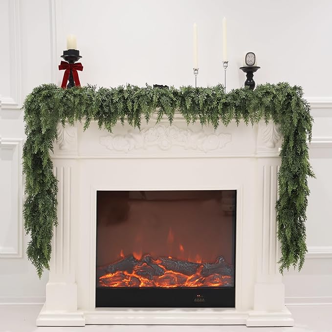9FT 2PCS Artificial Cedar Garland for Christmas Decoration - Realistic Winter Greenery Garland for Mantel, Fireplace, Table, Door, Holiday Indoor Outdoor Decor