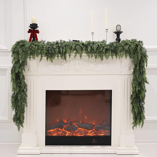 9FT 2PCS Artificial Cedar Garland for Christmas Decoration - Realistic Winter Greenery Garland for Mantel, Fireplace, Table, Door, Holiday Indoor Outdoor Decor