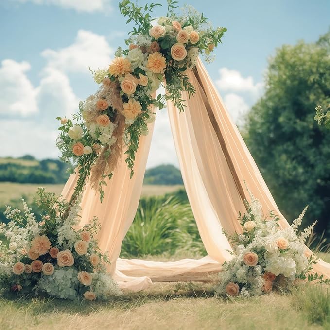 Wedding Arch Draping Fabric,2 Panels 18FT Champagne Arch Drapes Chiffon Fabric Drapery Decorations for Ceremony Reception Party Ceiling Backdrop