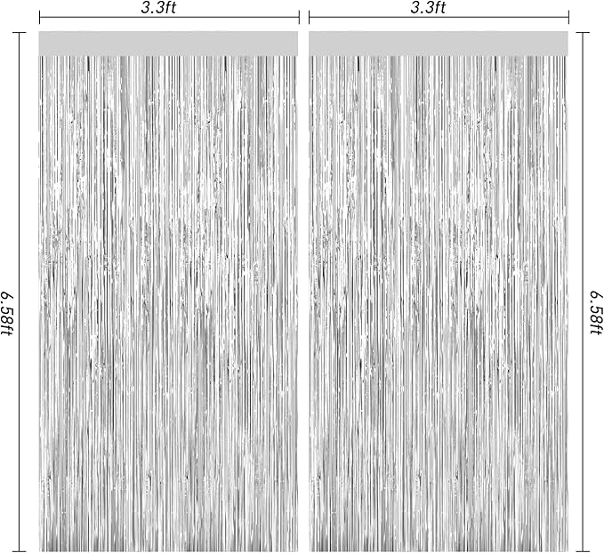 Silver Foil Curtain Backdrop, 2Pack Silver Metallic Tinsel Foil Fringe Curtains Photo Booth Props for Birthday Wedding Engagement Bachelorette Baby Shower Christmas Celebration Disco Party Decorations