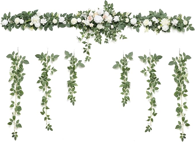 Ling's Moment 6.5FT Artificial Wedding Arch Flowers, Backdrop Floral Garland, White Sage Ceremony Reception Hanging Eucalyptus Rose Arbor Arrangement Outdoor Party Swag Home Decorations