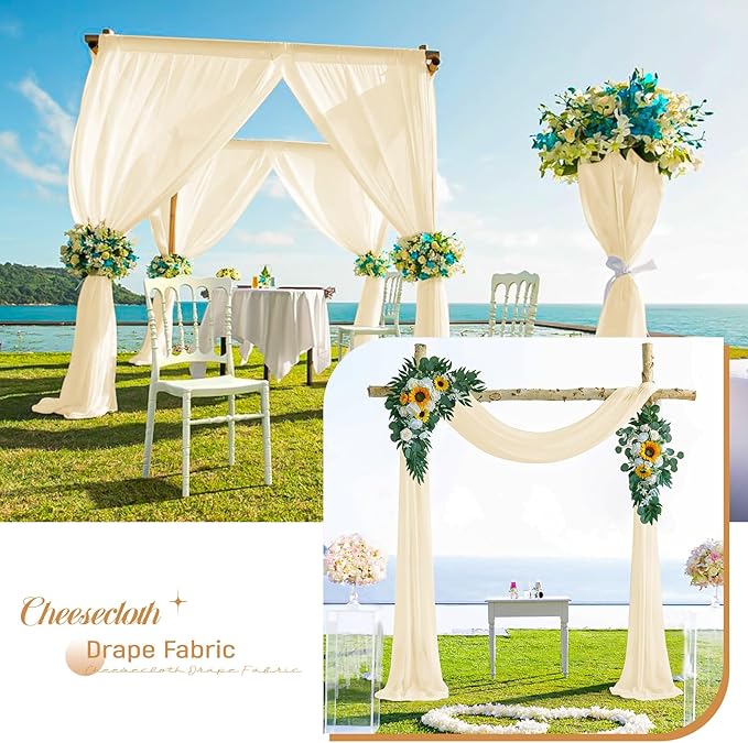 4 Panels Ivory Wedding Arch Draping Fabric Cheesecloth Fabric 35" x20FT Gauze Fabric Arch Drapes for Wedding Reception Sheer Backdrop Photo Background Household Curtain or Out Door Curtain