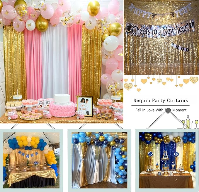 Gold Sequin Backdrop Curtains Glitter Drapes 2FTx8FT 2 Panels for Wedding Birthday Party Decorations Bridal Baby Shower Party Supplies Sparkly Photography Background