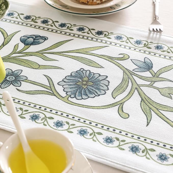ISAENNE Designer Elegant Linen Table Runner 71 Inches Long,Vintage Blue Floral Pattern Decor Table Runners for Dining Tables,Kitchen Tables,Thanksgiving,Christmas,Banquet,12"*71"-Mosella E