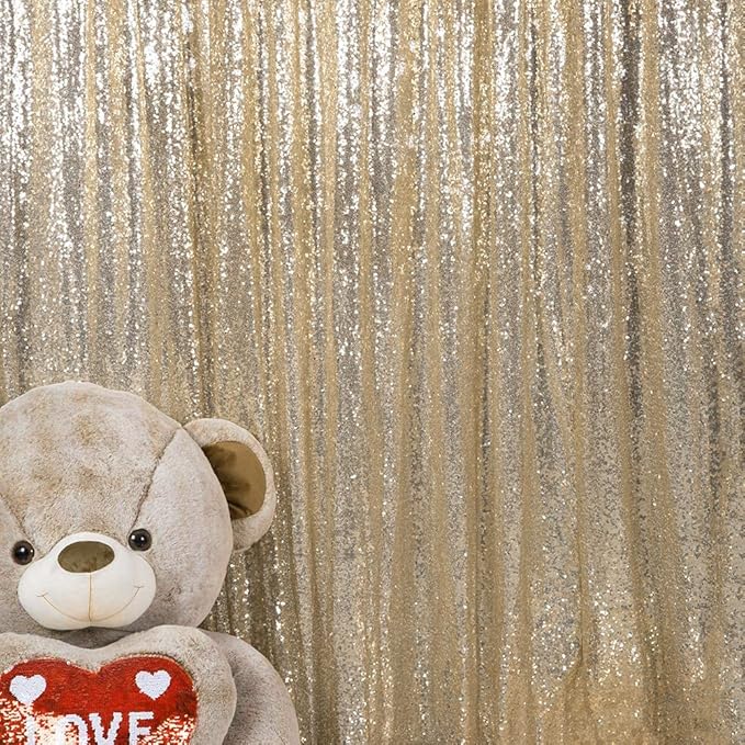 JYFLZQ Champagne Sequin Backdrop Curtains 6ft x 8ft 1 Panel Glitter Photo Booth Backdrops Sparkly Photography Background Drapes for Parties Wedding Bridal Showers