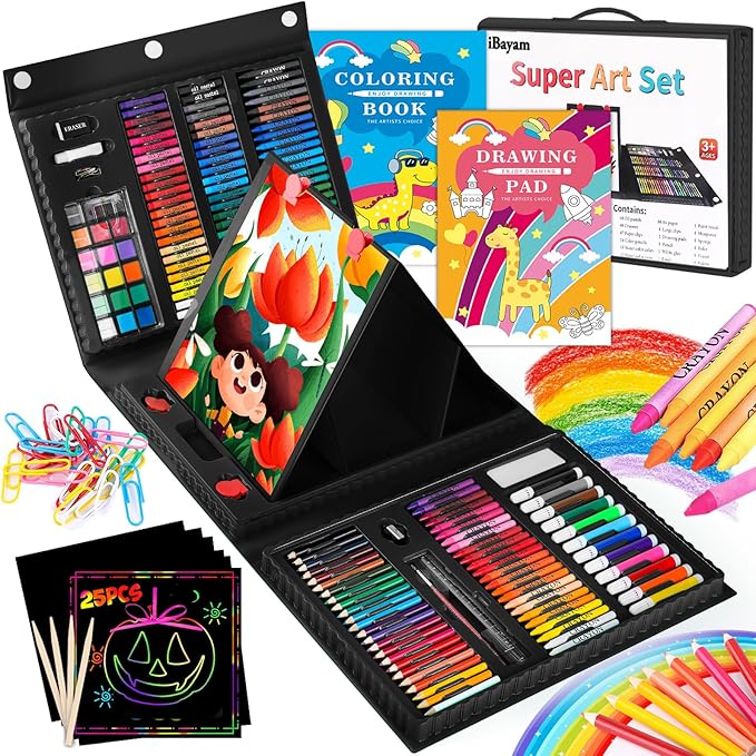 Art Kit, 251-Pack Art Supplies Drawing Kits, Arts and Crafts Gifts Box for Kids Teen Girls Boys, Art Set Case with Trifold Easel, Scratch Paper, Sketch Pad, Coloring Book, Crayons, Pencils
